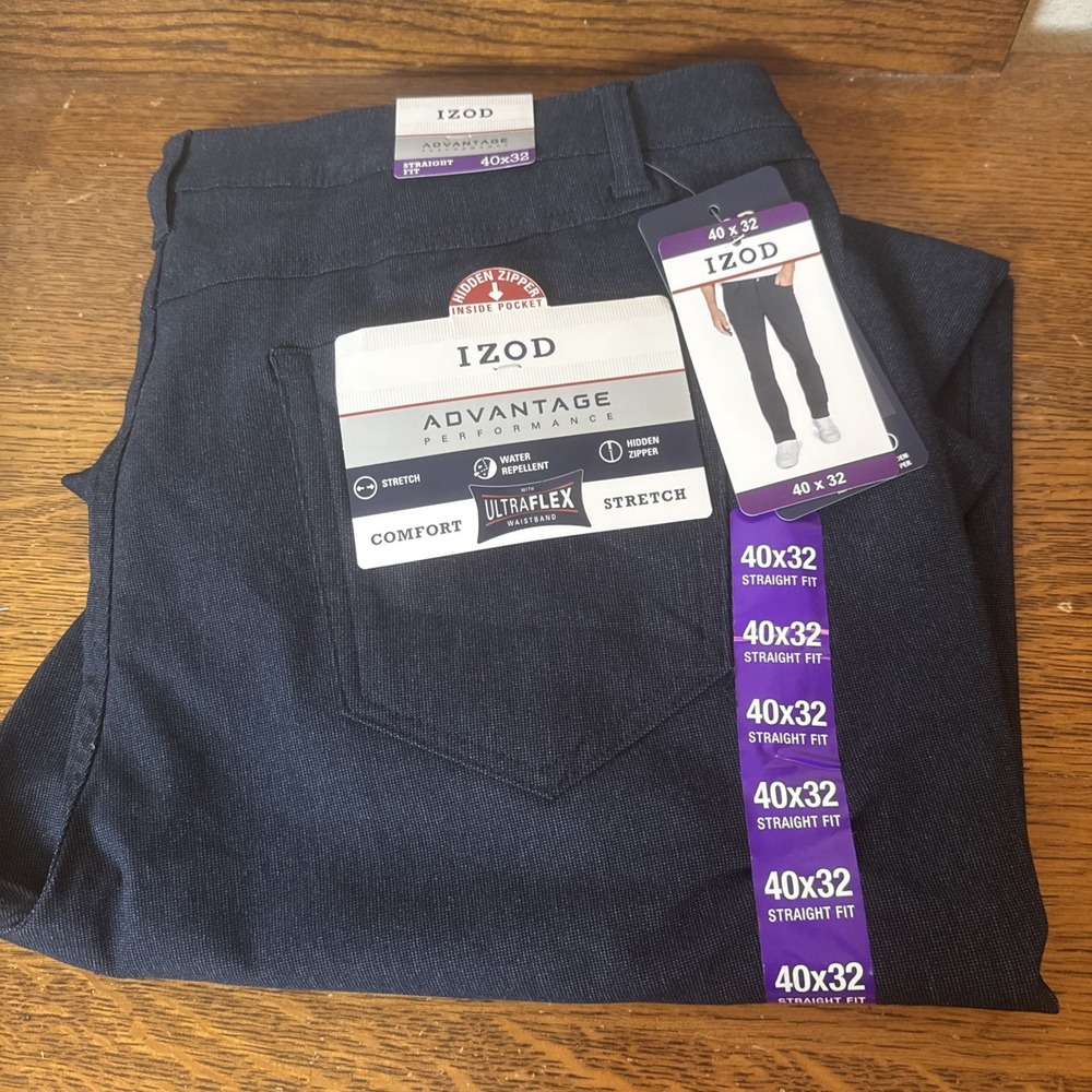 IZOD Advantage Performance Straight Fit Pants 40x32 Navy NWT Stretch